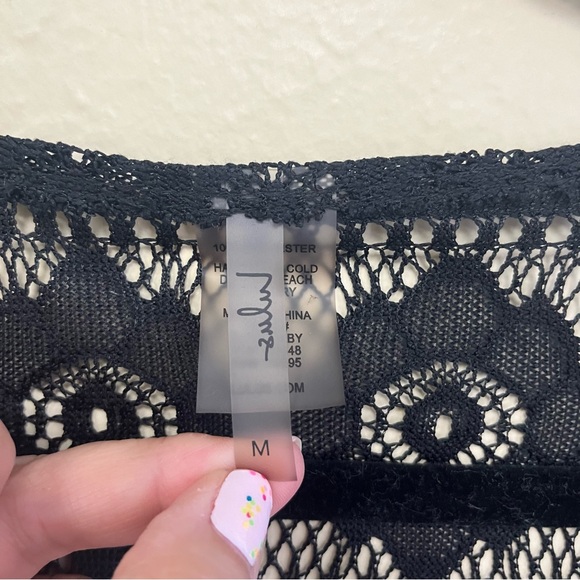 Lulus Black Boho Crochet Lace Sheer Swim Dress Coverup Sz Medium  Button Front - Picture 9 of 9